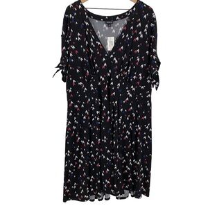 Torrid Womens Skater Dress Size 3X Black Chevron Split Sleeve Tie V-Neck Stretch